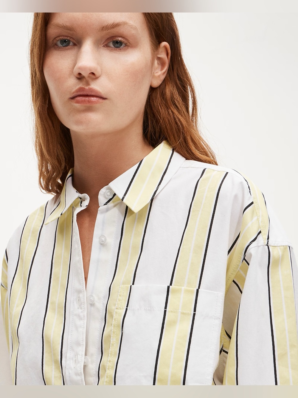J Crew Étienne cropped button-up shirt in striped neon cotton poplin NWT - Picture 4 of 9